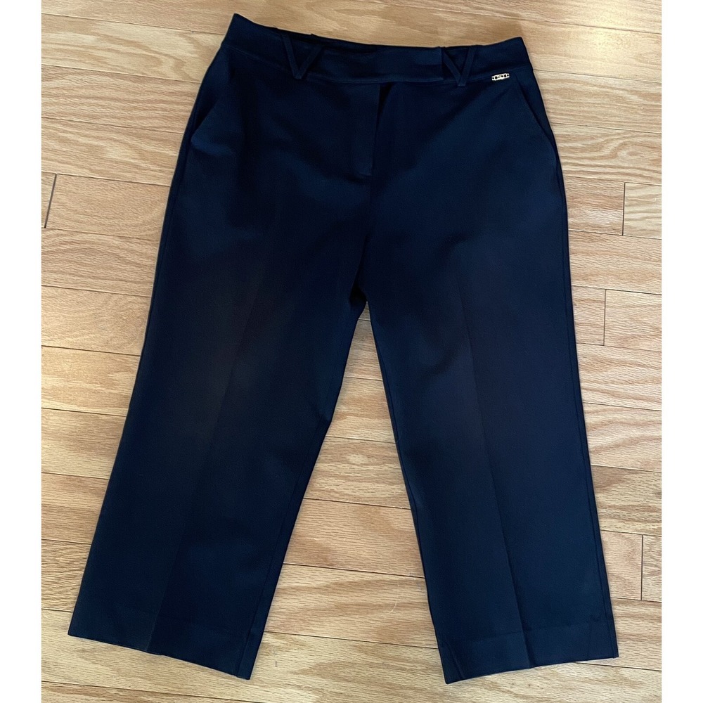 St John Sport Black Classic Capri Cropped Dress Pant Slack Womens Size 10 Gold